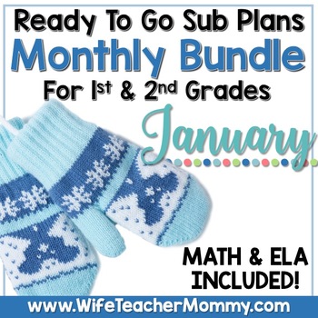 Preview of January Sub Plans 1st 2nd Grade Math & ELA Mini Bundle. Winter Activities