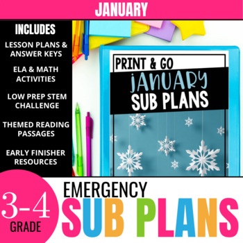 Preview of January Sub Plans for 3rd-4th Grade: Ready-to-go lesson plans & activities