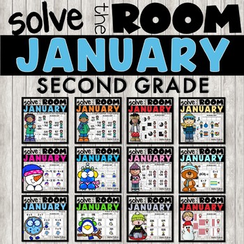 Preview of January Task Cards Math 2nd Grade - Whole Group Centers Scoot Station Winter