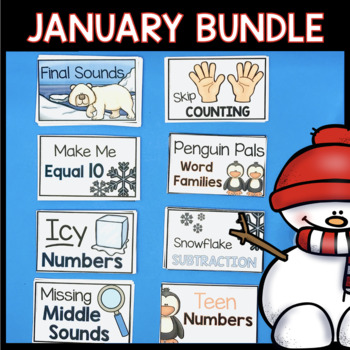 Preview of January Task Cards Pocket Chart Math and Literacy Centers Kindergarten Phonics