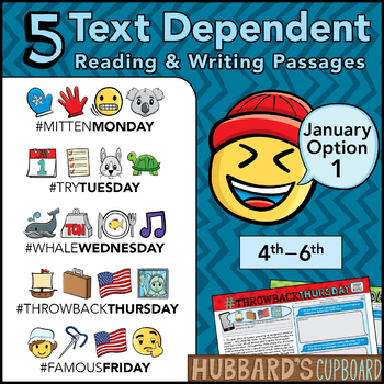 Preview of January Text Dependent Reading - Text Dependent Writing Prompts (Option 1)