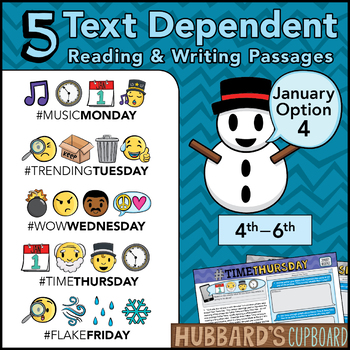 Preview of January Text Dependent Reading - January Writing Prompts (Option 4)