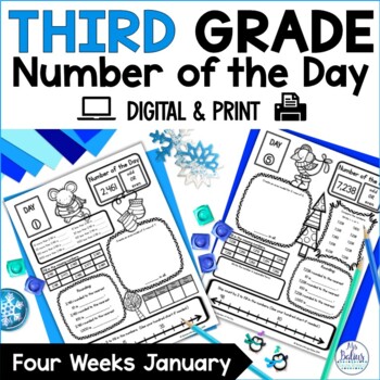 Preview of Third Grade Math Winter Activities Place Value Worksheets Number of the Day