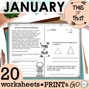 Preview of January This or That Worksheets | ELA Math Spiral Review | Morning Work