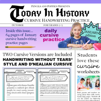 Preview of January Today In History Cursive Handwriting Practice Winter Morning Work