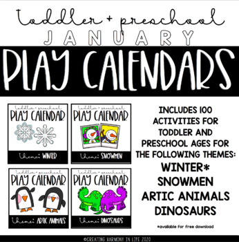Preview of January Toddler and Preschool Play Calendars