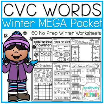 Preview of CVC Words Winter Mega No Prep Worksheets Packet