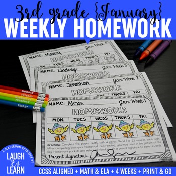 Preview of Third Grade Math & ELA Homework: January