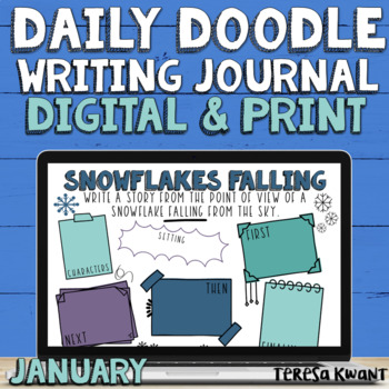 Preview of January Winter Daily Doodle Digital & Print Journal Prompts | Distance Learning