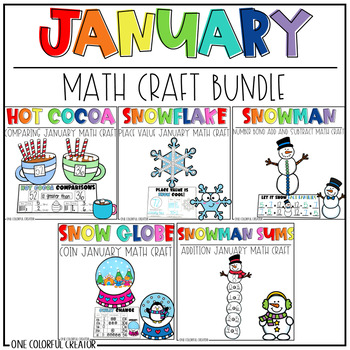 Preview of January Winter Math Craft BUNDLE - Snow January Math Crafts - Winter