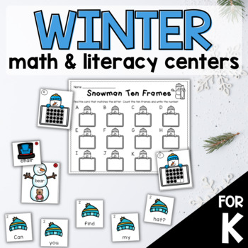 Preview of January Winter Math and Literacy Centers for Kindergarten Bundled