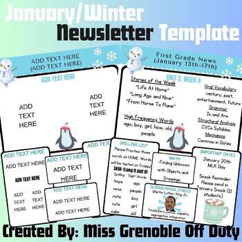 Preview of Editable Newsletter Template | January, Winter | For Parents
