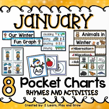 Preview of January Winter Pocket Chart Activities, Hibernation, Snowmen, Winter Activities