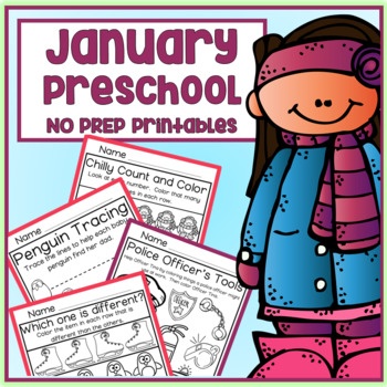 Preview of January Winter Preschool Printable Packet NO PREP