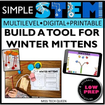 Preview of January Winter STEM Activities Mittens Build a Tool STEAM Challenge December
