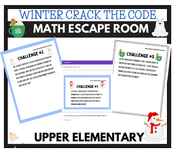 Preview of January Winter Snow Math Escape Room Crack the Code Upper Elementary