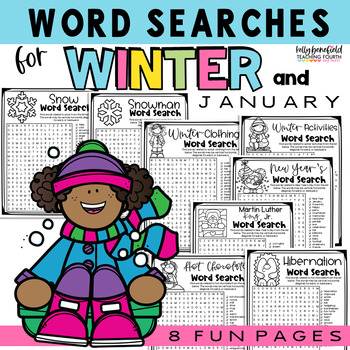 Preview of January Winter Word Searches Activities New Years 2024