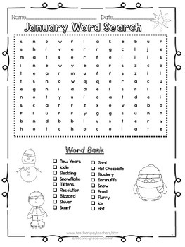 January Word Search 2 Levels by Second Grade Wonder | TpT