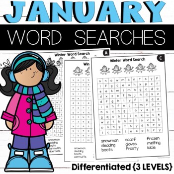 Preview of January Word Searches {differentiated} | Winter and New Year