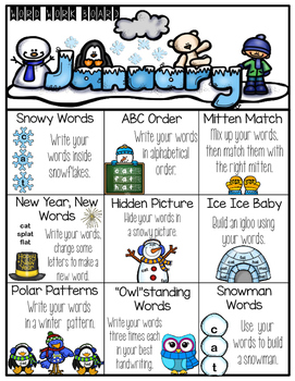 January Word Work Choice Board by Check into Teaching | TPT