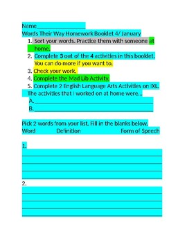 Preview of January Words Their Way Booklet for Homework With Self Reflection