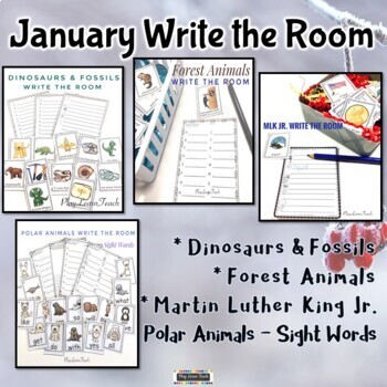 Preview of January Write the Room Activities for MLK Jr., Polar Animals, Forest Animals 