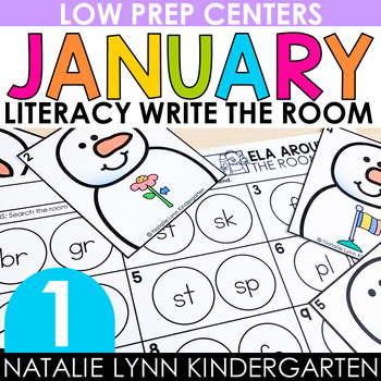 Preview of January Write the Room First Grade Literacy Centers for Winter 1st Grade