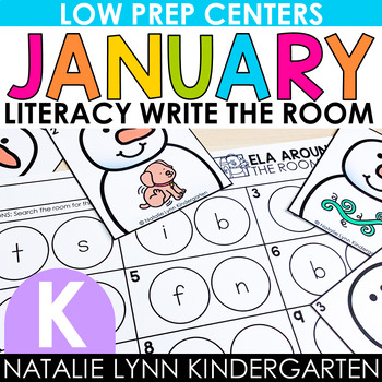 Preview of January Write the Room Kindergarten Literacy Centers for Winter Phonics Centers