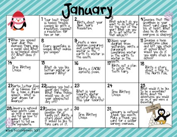 January Writing Calendar By Gina S 