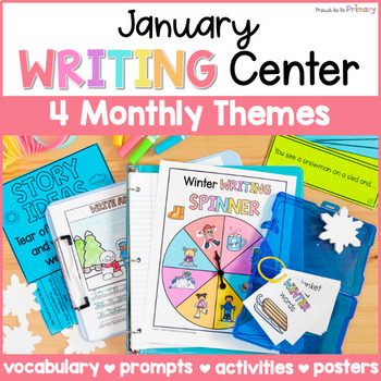 Preview of January Writing Center Activities, Prompts, Posters - Winter, Snowmen, New Years