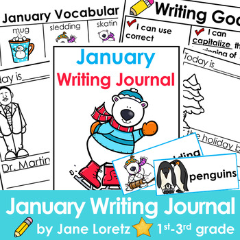 Preview of January writing prompts, Daily writing journal, 1st grade, 2nd grade, 3rd grade