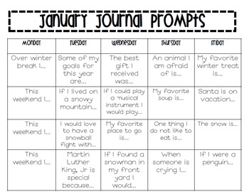 January Writing Journal Prompts by Super Fun Times in First Grade