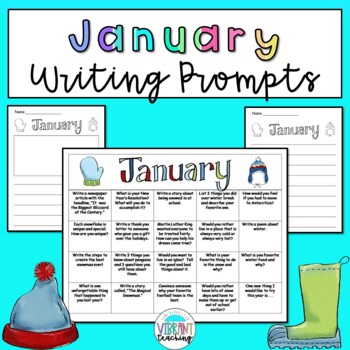 January Writing Prompt Calendar and Paper by Vibrant Teaching- Angela ...
