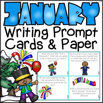 Preview of January Writing Prompt Task Cards & Writing Paper