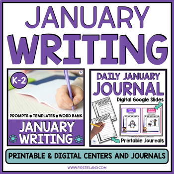 Preview of January Writing Journal Prompts And Templates Kindergarten 1st Grade 2nd Grade