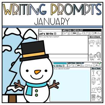 Preview of January Writing Prompts with Word Bank Worksheets & Digital January Journal