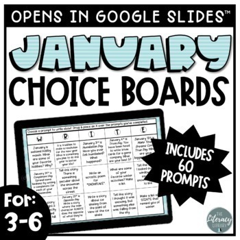 Preview of January Writing Prompts | Digital Writing Choice Boards