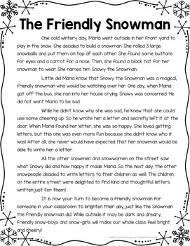 January Writing Prompts | Friendly Snowman Secret Student Writing Activity