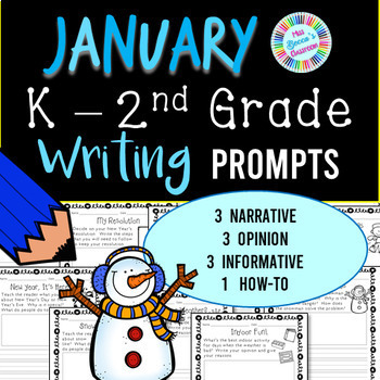 Preview of January Writing Prompts - Kindergarten, 1st grade, 2nd grade - PDF and digital!!