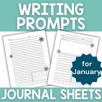 Preview of January Writing Prompts Lined Paper Workbook for Creative Writing with Rubric