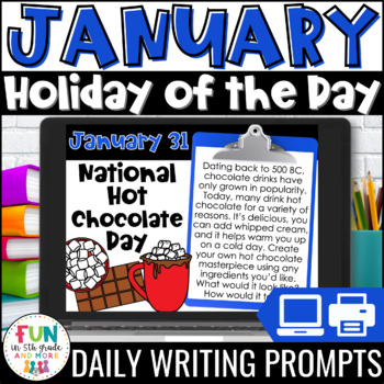 Preview of January Writing Prompts | Morning Meeting | National Holidays | Daily Writing