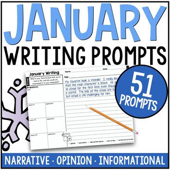 Preview of January Writing Prompts - New Year Opinion, Narrative, Informational Activity