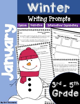 Preview of January Winter Writing Prompts: Opinion, Narrative, Informative | 3rd-5th Grade