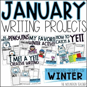 Preview of January Writing Prompts, Winter Bulletin Board Crafts and Activities BUNDLE