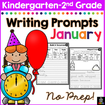 Preview of January Writing Prompts for Kindergarten to Second Grade