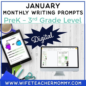 Preview of January Writing Prompts for PreK-3rd Grades DIGITAL  | Winter Writing