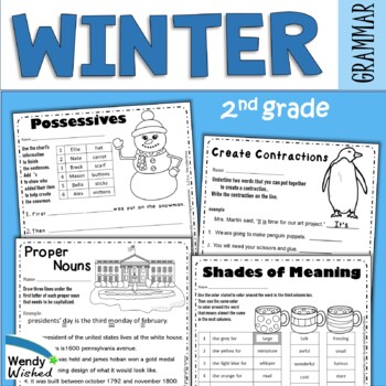Preview of January and Winter Grammar Worksheets for 2nd grade Language Arts ELA