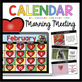 Preview of February calendar and morning meeting for kindergarten - Songs - Digital
