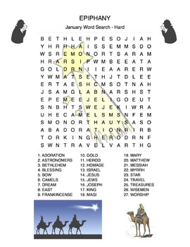 EPIPHANY Word Search - January, Bible - 3 levels - Early Finisher Christian