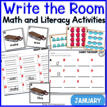 Preview of January Winter Write the Room Math and Literacy Activities